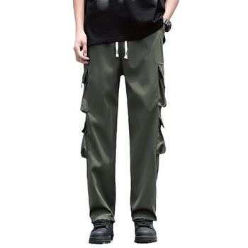 Ανδρικά παντελόνια σε κορεατικό στιλ, ίσια γραμμή, καθημερινά παντελόνια εργασίας με ζώνη και κλείσιμο με κορδόνι, πολλαπλές τσέπες