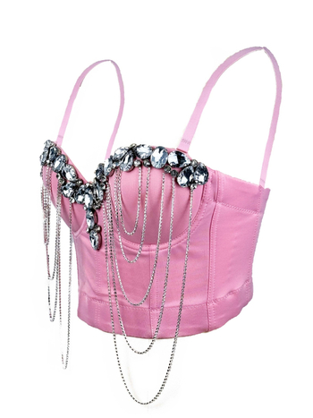 Κορσέ τοπ με διακόσμηση αλυσίδας-διαμαντιού, μποντίνγκ, ανάμειξη πολυεστέρα-ελαστάνης, στενή εφαρμογή, αποσπώμενες τιράντες