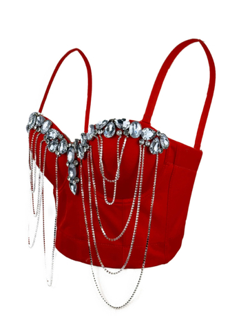 Κορσέ τοπ με διακόσμηση αλυσίδας-διαμαντιού, μποντίνγκ, ανάμειξη πολυεστέρα-ελαστάνης, στενή εφαρμογή, αποσπώμενες τιράντες