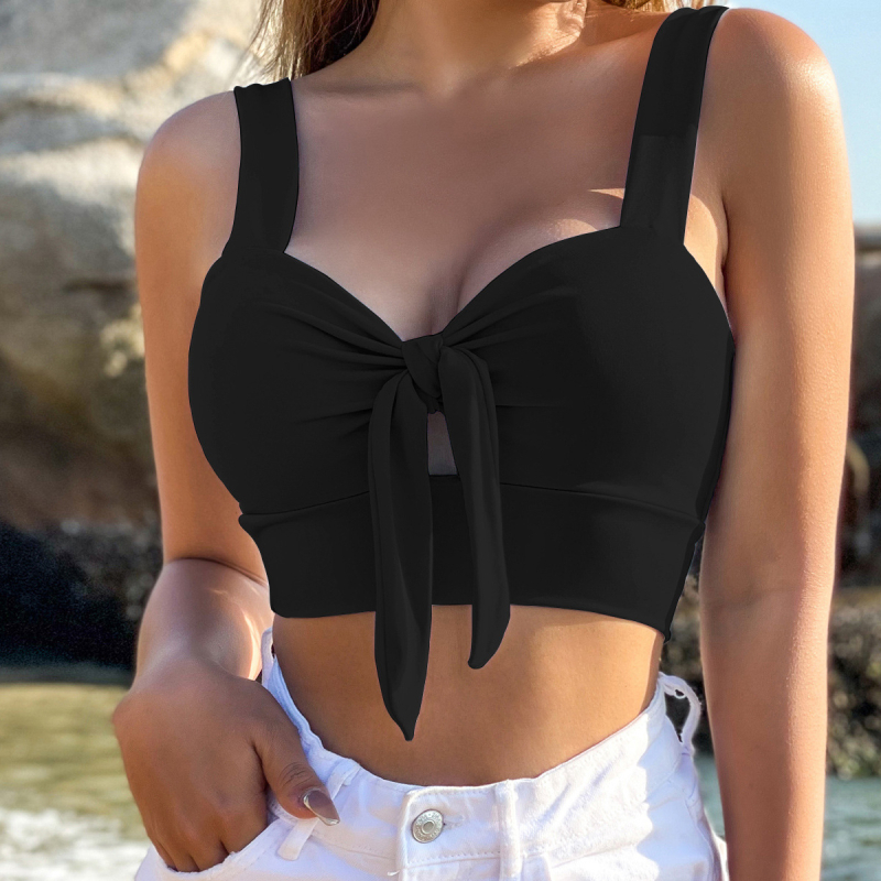 Slings-stil seksi top za donji veš s mašnicom, ultra kratka duljina (≤40 cm), Milk Silk tkanina, Poliester 90–95% uz Spandex <30%