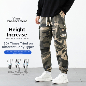 Pantaloni de lucru camuflați pentru bărbați, croială dreaptă, talie înaltă, plus size, stil tineresc