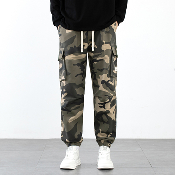 Ανδρικά καμουφλαρισμένα παντελόνια εργασίας, ίσια γραμμή, υψηλή μέση, με μεγάλο μέγεθος, νεανικό στυλ