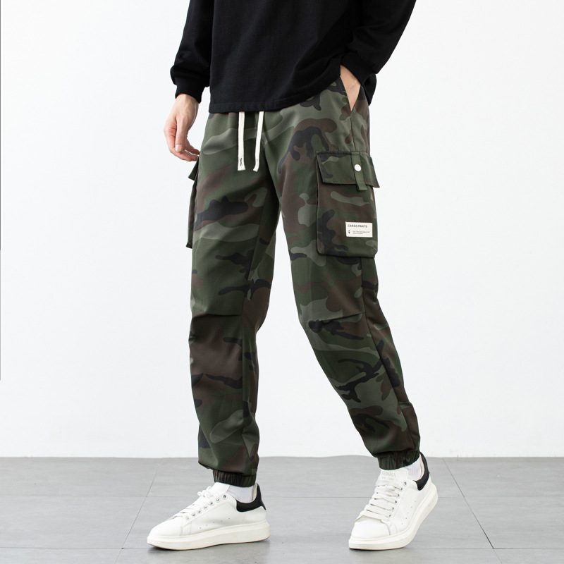 Pantaloni de lucru camuflați pentru bărbați, croială dreaptă, talie înaltă, plus size, stil tineresc