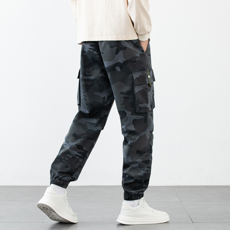 Pantaloni de lucru camuflați pentru bărbați, croială dreaptă, talie înaltă, plus size, stil tineresc