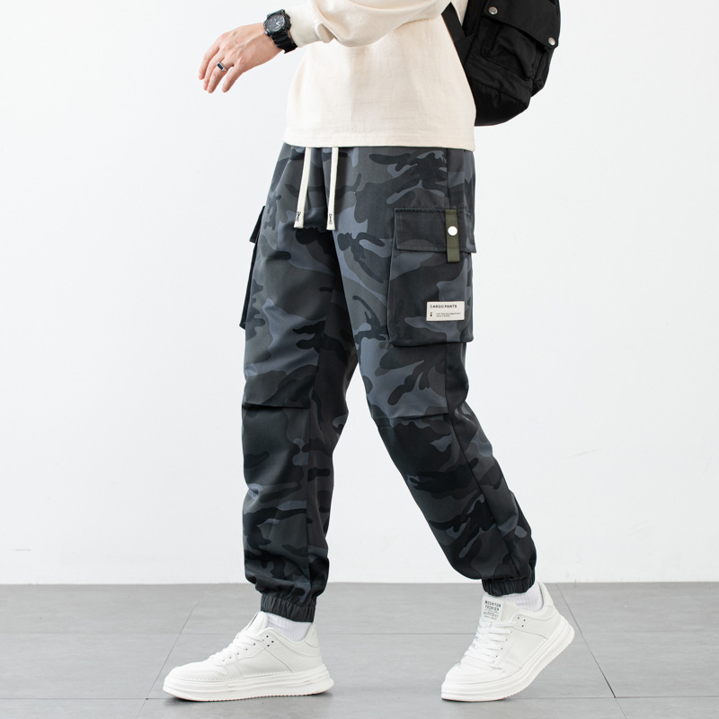 Pantaloni de lucru camuflați pentru bărbați, croială dreaptă, talie înaltă, plus size, stil tineresc