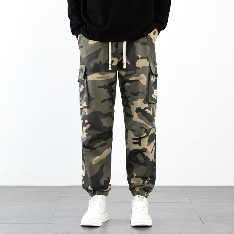 Pantaloni de lucru camuflați pentru bărbați, croială dreaptă, talie înaltă, plus size, stil tineresc