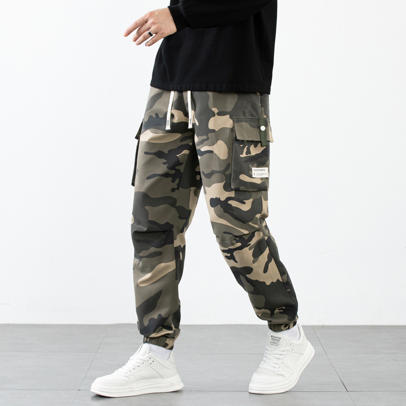 Pantaloni de lucru camuflați pentru bărbați, croială dreaptă, talie înaltă, plus size, stil tineresc