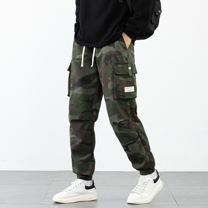 Pantaloni de lucru camuflați pentru bărbați, croială dreaptă, talie înaltă, plus size, stil tineresc