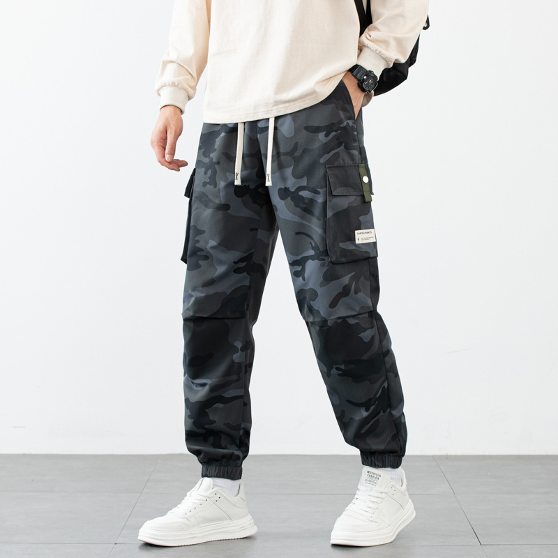 Pantaloni de lucru camuflați pentru bărbați, croială dreaptă, talie înaltă, plus size, stil tineresc