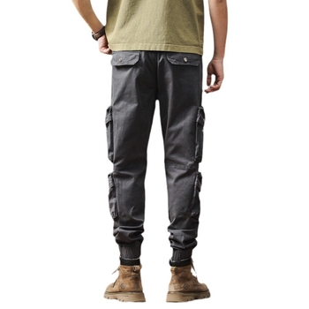 Ανδρικά παντελόνια εργασίας με πολλές τσέπες, βαμβακερά, χαλαρή γραμμή, μεσαία μέση, για άνοιξη-φθινόπωρο, μονόχρωμα