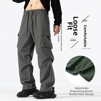 Unisex αδιάβροτα cargo παντελόνια σε στυλ παρα parachutist, ίσια γραμμή, μεσαία μέση, ύφασμα πολυεστέρα