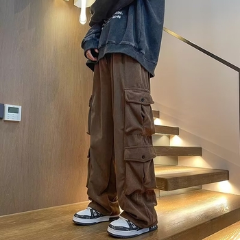 Ανδρικά παντελόνια vintage σε ιαπωνικό στυλ, χαλαρή εφαρμογή, φθινοπωρινό μοντέλο 2024, ύφασμα μίξης βαμβακιού-πολυεστέρα, κορδόνι στη μέση, ίσια γραμμή
