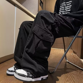 Ανδρικά παντελόνια vintage σε ιαπωνικό στυλ, χαλαρή εφαρμογή, φθινοπωρινό μοντέλο 2024, ύφασμα μίξης βαμβακιού-πολυεστέρα, κορδόνι στη μέση, ίσια γραμμή