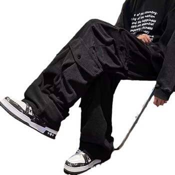 Ανδρικά παντελόνια vintage σε ιαπωνικό στυλ, χαλαρή εφαρμογή, φθινοπωρινό μοντέλο 2024, ύφασμα μίξης βαμβακιού-πολυεστέρα, κορδόνι στη μέση, ίσια γραμμή