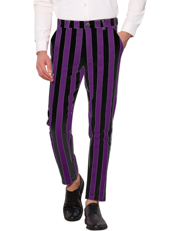 Pantaloni casual pentru bărbați, croială dreaptă, talie înaltă, amestec bumbac-poliester (90% poliester), micro-elastici
