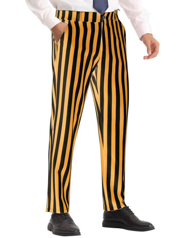 Pantaloni casual pentru bărbați, croială dreaptă, talie înaltă, amestec bumbac-poliester (90% poliester), micro-elastici