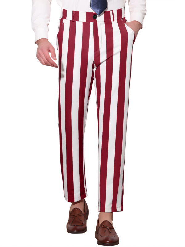 Pantaloni casual pentru bărbați, croială dreaptă, talie înaltă, amestec bumbac-poliester (90% poliester), micro-elastici