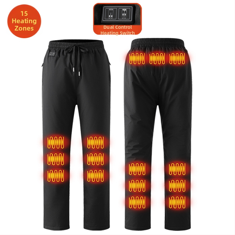 Pantaloni încălziți electric inteligenți, căptuți cu fleece, croială drept, talie medie, amestec din fibre de poliester