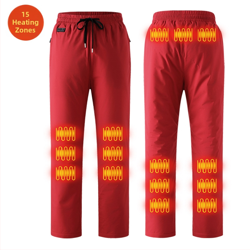 Pantaloni încălziți electric inteligenți, căptuți cu fleece, croială drept, talie medie, amestec din fibre de poliester