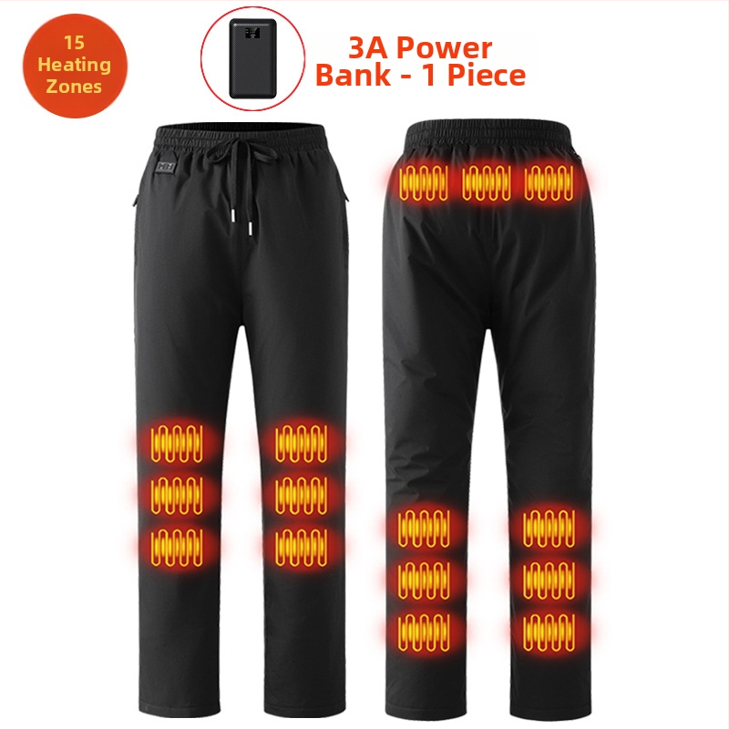 Pantaloni încălziți electric inteligenți, căptuți cu fleece, croială drept, talie medie, amestec din fibre de poliester