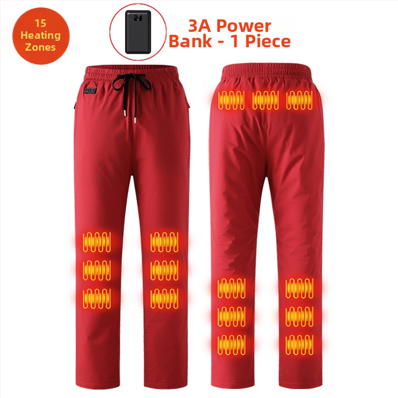 Pantaloni încălziți electric inteligenți, căptuți cu fleece, croială drept, talie medie, amestec din fibre de poliester