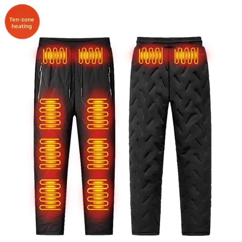 Pantaloni încălziți electric inteligenți, căptuți cu fleece, croială drept, talie medie, amestec din fibre de poliester