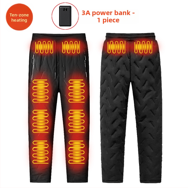 Pantaloni încălziți electric inteligenți, căptuți cu fleece, croială drept, talie medie, amestec din fibre de poliester