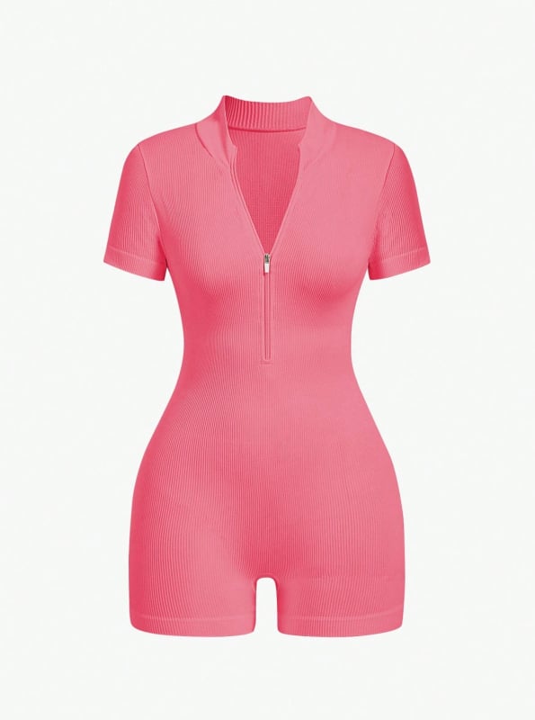 Женски йога костюм за лято с цип - дишащ найлон, бързосъхнещ, стягащ и повдигащ седалището, материя: найлон/nylon - Пролет 2025