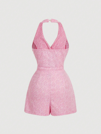 Γυναικεία ολόσωμη φόρμα από πολυεστέρα, χωρίς μανίκια, με λεπτομέρειες smocking, μέση μεσαία, ίσιο παντελόνι έως τρία τέταρτα, καλοκαίρι 2025