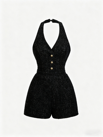 Γυναικεία ολόσωμη φόρμα από πολυεστέρα, χωρίς μανίκια, με λεπτομέρειες smocking, μέση μεσαία, ίσιο παντελόνι έως τρία τέταρτα, καλοκαίρι 2025