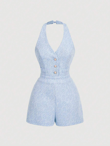 Γυναικεία ολόσωμη φόρμα από πολυεστέρα, χωρίς μανίκια, με λεπτομέρειες smocking, μέση μεσαία, ίσιο παντελόνι έως τρία τέταρτα, καλοκαίρι 2025