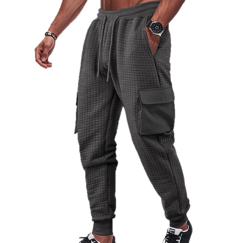 Casual radne hlače s jacquard mrežastim uzorkom, srednji struk s remenom, debeli rastezljivi materijal, više džepova