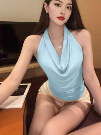 Αμάνικο τοπ με halter, χωρίς πίσω, πολυεστέρας, μονόχρωμο, καλοκαίρι 2024