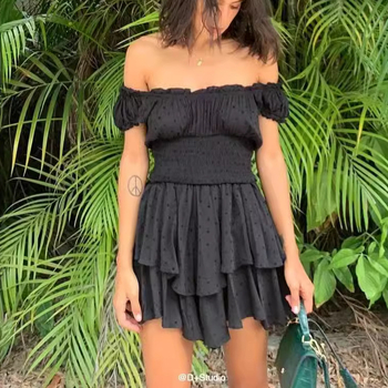 rochie din bumbac cu un umăr, mâneci scurte, rochie scurtă, stil street hipster, vara 2025