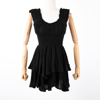 Βαμβακερό φόρεμα με έναν ώμο, κοντά μανίκια, κοντό φόρεμα, στυλ δρόμου χίπστερ, καλοκαίρι 2025