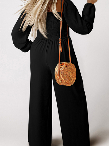 Γυναικεία ολόσωμη φόρμα: υψηλή μέση, φαρδιές παντελόνες, μακριά μανίκια, πολυεστέρας