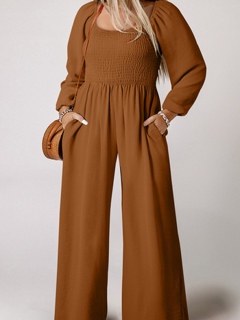 Γυναικεία ολόσωμη φόρμα: υψηλή μέση, φαρδιές παντελόνες, μακριά μανίκια, πολυεστέρας