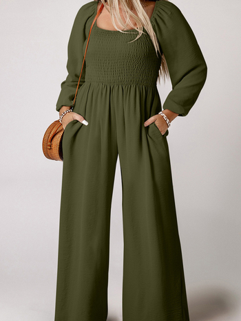 Γυναικεία ολόσωμη φόρμα: υψηλή μέση, φαρδιές παντελόνες, μακριά μανίκια, πολυεστέρας