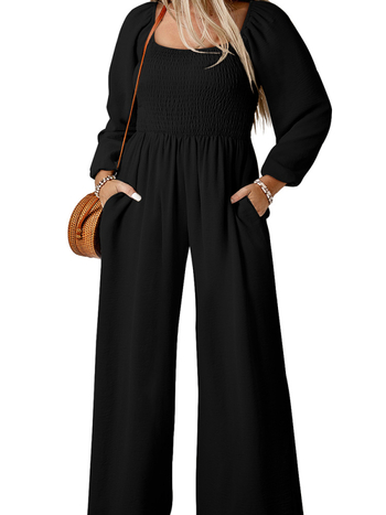 Γυναικεία ολόσωμη φόρμα: υψηλή μέση, φαρδιές παντελόνες, μακριά μανίκια, πολυεστέρας