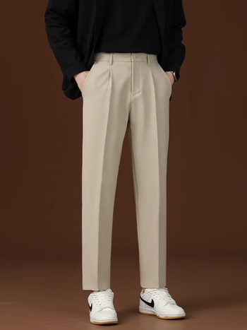 Ανδρικά καθημερινά παντελόνια, ίσιο κόψιμο, μήκος εννιά σημείων, μεσαία μέση, διαπνέον ύφασμα πολυεστερικό-μίγμα, ελαστικό