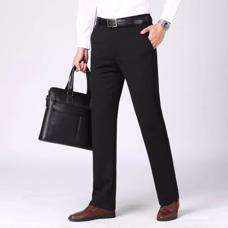 Muške hlače visoke elastičnosti, ravnog kroja, poslovni formal stil, bez glačanja, dekorativni zip