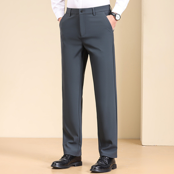 Ανδρικά παντελόνια από 100% βαμβάκι, ίσια γραμμή, υψηλή μέση, φερμουάρ, διαπνέοντα, χωρίς σιδέρωμα, πολλές τσέπες