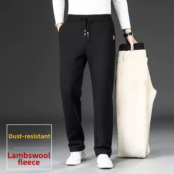 Pantaloni casual bărbați cu fleece, croială dreaptă lejeră, groși pentru toamnă și iarnă