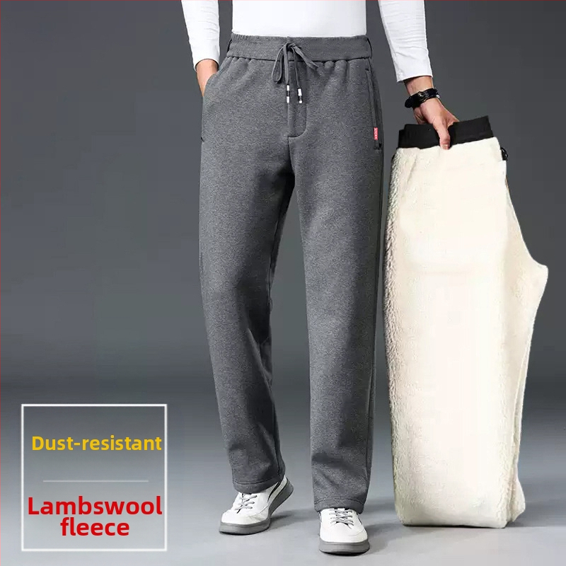 Мъжки спортни панталони с флийс подплата, свободни крачоли, права кройка, дебели за есен и зима