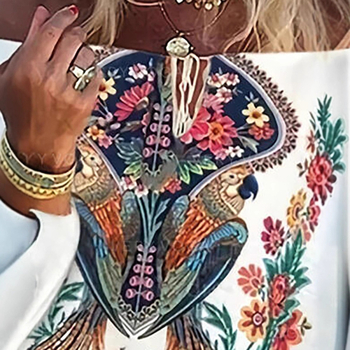 Γυναικεία μπλούζα από σιφόν με σχέδιο, λαιμό μποτ, μανίκια 3/4, χαλαρή γραμμή, πολυεστέρας