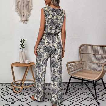 Φορμά ολόσωμη με εκτύπωση, χωρίς μανίκια, με υψηλή μέση και ίσια παντελόνια, πολυεστέρας, άνοιξη 2024