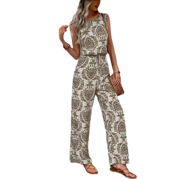 Φορμά ολόσωμη με εκτύπωση, χωρίς μανίκια, με υψηλή μέση και ίσια παντελόνια, πολυεστέρας, άνοιξη 2024