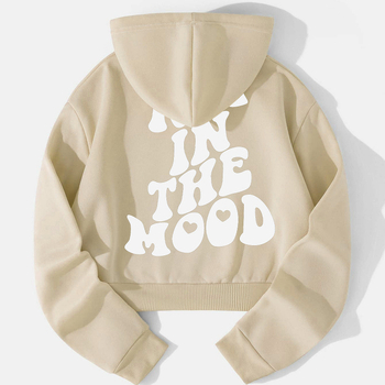 Късо качулено суитшърт с принт на букви, полиестер, поларена подплата, свободна кройка, за мъже