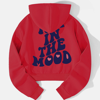 Късо качулено суитшърт с принт на букви, полиестер, поларена подплата, свободна кройка, за мъже