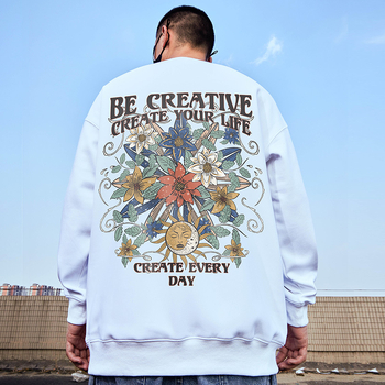 Оверсайз мъжки суитшърт с кръгла яка и печат на мечка, полиестрова материя, подходящ за пролет и есен